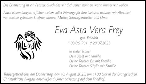 Traueranzeigen Von Eva Asta Vera Frey Augsburger Allgemeine Zeitung