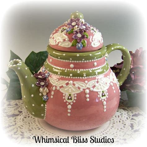 Whimsical Bliss Studios Bohemian Teapot Tea Pots Handmade Ceramic