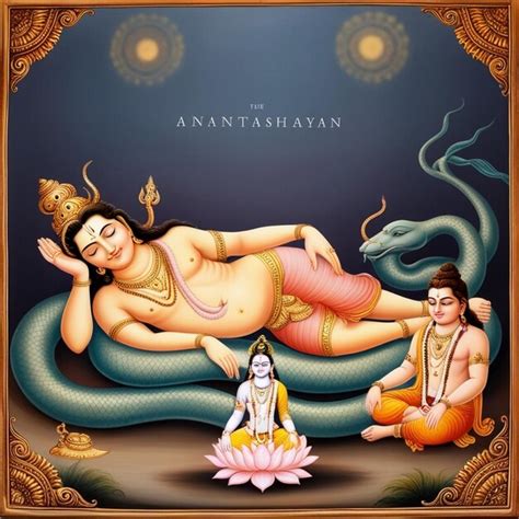 Hindu Picture Depicting The Anantashayan Or Vishnus Cosmic Sleep With