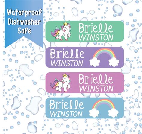 Name Labels For Girls Unicorn Rainbow Waterproof Stickers For Daycare Camp School Dishwasher