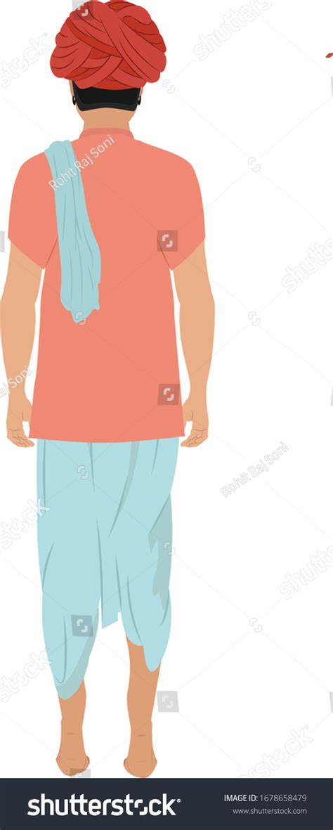 Indian Village Man Kurta Dhoti Turban Stock Vector Royalty Free