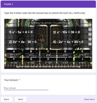 Digital Escape Room Solving Quadratic Equations Math Game Tpt