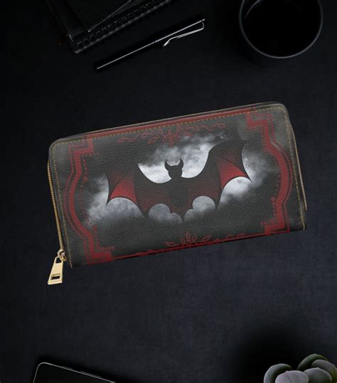 Goth Wallet Cute Wallet Goth Bat Wallet Zippered Gothic Wallet Red And