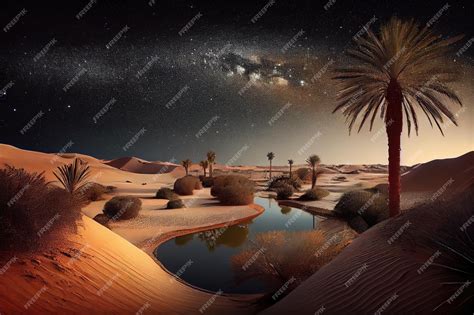 Premium AI Image | Oasis with view of the night sky and stars against ...