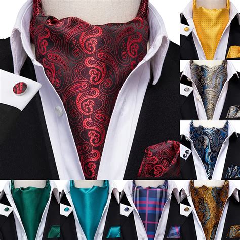 Hi Tie Silk Adult Men S Cravat Ascot Tie Set Black Red Paisley