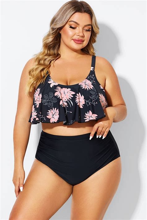 Floral Print Sexy Scoop Neck Bikini Top Meet Curve Meet Curve