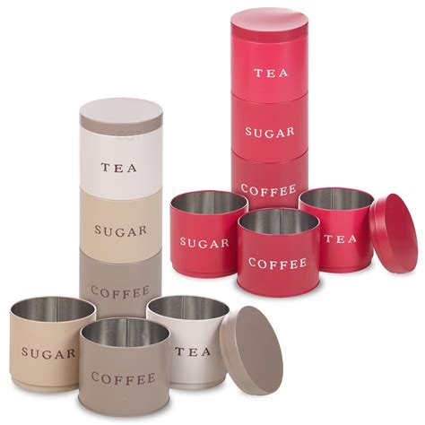 Stackable Coffee Tea Sugar Set Metal Food Storage Tins Kitchen