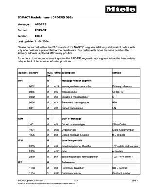 Fillable Online Miele EDIFACT ORDERS D96A En Miele Fax Email Print