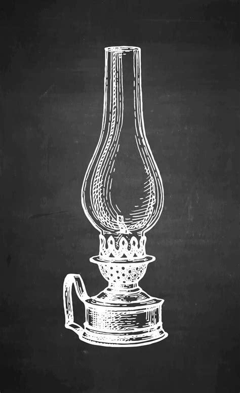 Kerosene Lamp Vintage Oil Lantern Chalk Sketch On Blackboard