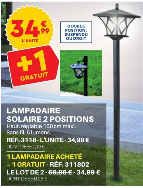 Promo LAMPADAIRE SOLAIRE 2 POSITIONS Chez Shopix