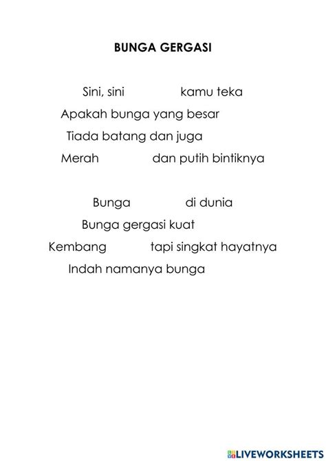 Melengkapkan Lirik Lagu Bunga Gergasi Worksheet Live Worksheets