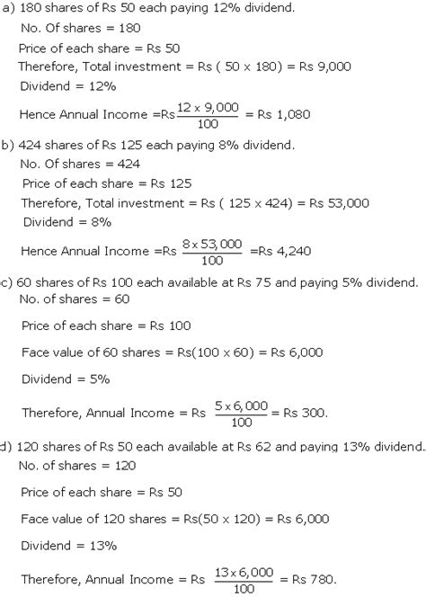 Frank Icse Solutions For Class 10 Maths Shares And Dividends Ex 4 1