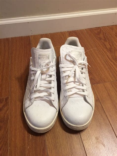 ADIDAS STAN SMITH White Ostrich Leather Silver Sneake… - Gem