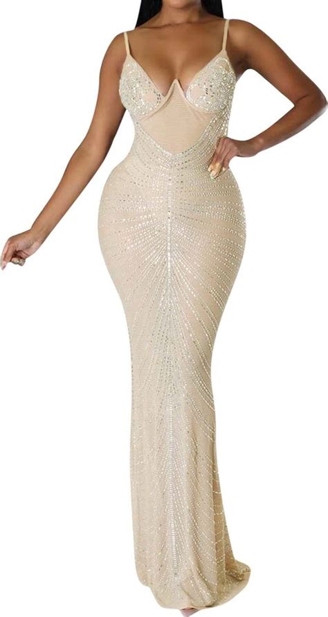 Pursuit W Womens Sexy V Neck Bodycon Sequin Gown Evening Dress With