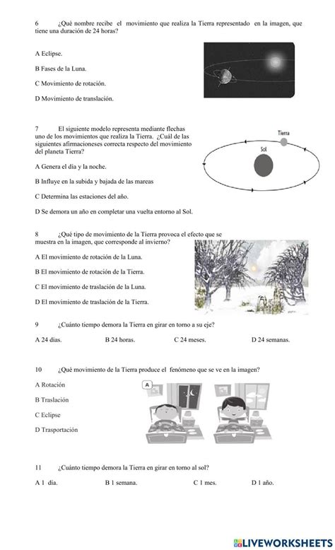 Movimientos De La Tierra Online Activity For 3 Básico Live Worksheets