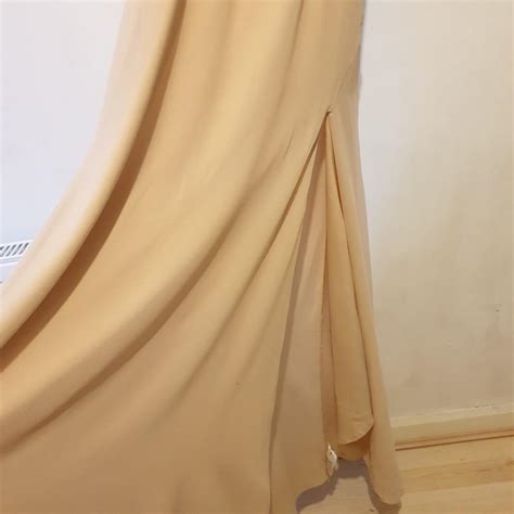 Stunning Nude Chiffon Dress With Front Slit Bardot Depop