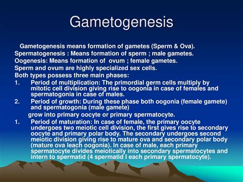 Gametogenesis Gametogenesis Means Formation Of Gametes Sperm And Ova