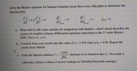 Solved Solve The Blasius Equation For Laminar Boundary Layer