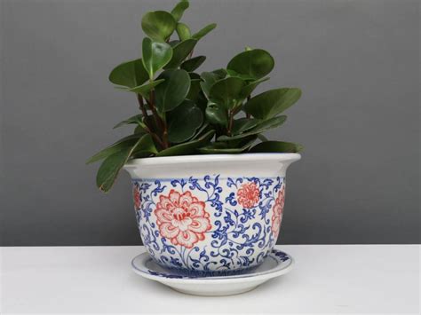 China Porzellan Blumentopf Blau Wei Mit Roten Blumen Cm Yajutang