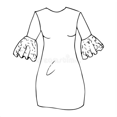 Short Dress With Lantern Sleeves And Ruffles Cloth Hand Drawn Fashion Sketch Flat Vector