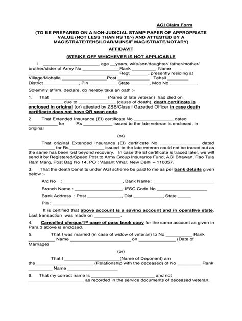 Fillable Online Agi Claim Form To Be Prepared On A Non Judicial