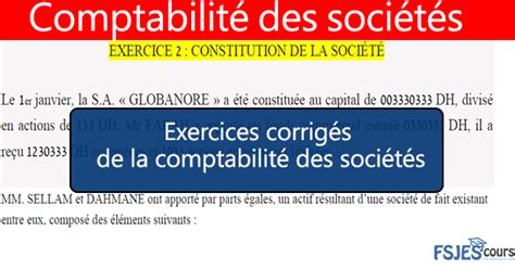 Comptabilit Des Soci T S Exercices Corrig S