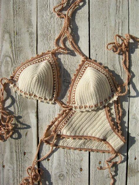 Crochet Bikini Set High Hip In Tan Bronze With Lace Edgings Etsy Artofit