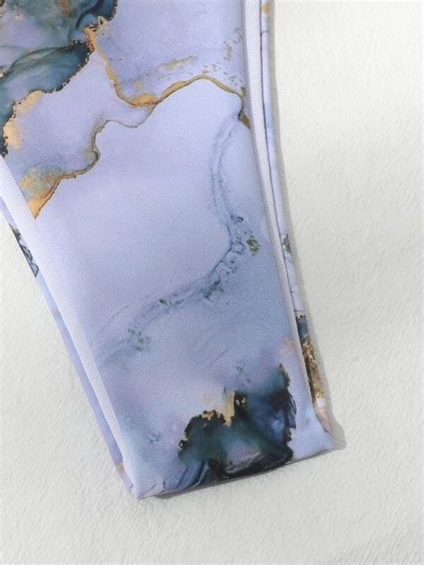 Random Marble Print Chain Decor Thong Bikini Swimsuit SHEIN USA
