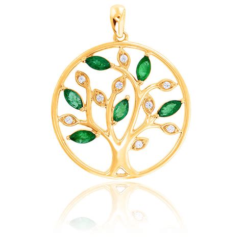 Pendentif Arbre De Vie Diamants Emeraudes Or Aurora