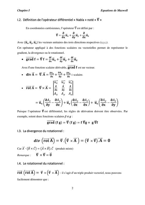 SOLUTION Equations De Maxwell Rappels Sur Le Calcul Vectoriel