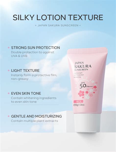 Face Sunscreen Lotion 30g 2pcs SPF 50 PA LAIKOU Japan Sakura