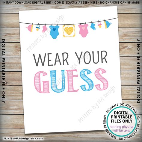 Wear Your Guess Gender Reveal Party Sign Pink Or Blue Clothes Pin