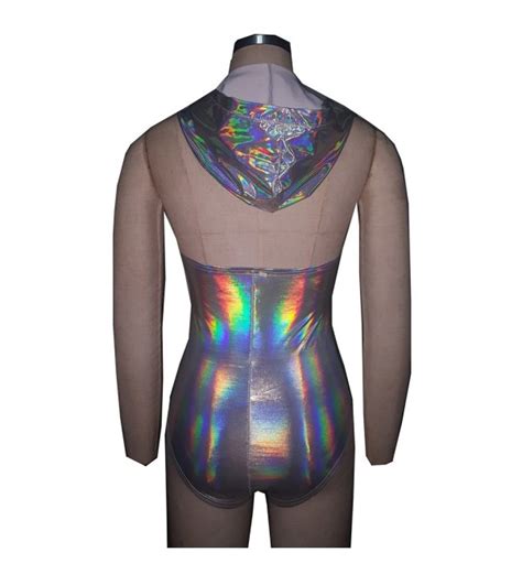 Summer Musical Festival Rave Clothes Holographic Hooded Bodysuit Romper