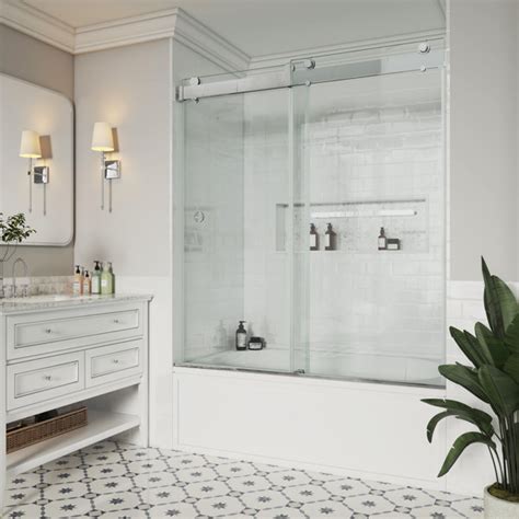 Mcocod 56 60 W X 66 H Double Sliding Frameless Tub Door With Soft Closing And 38 Inclear