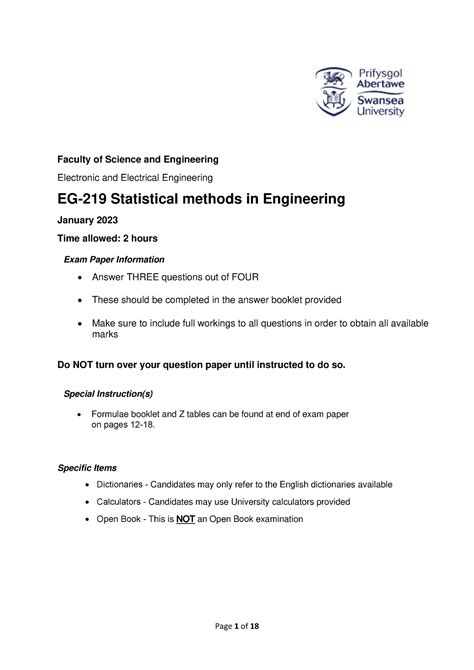 Eg Exam Paper Tb Faculty Of Science And Engineering