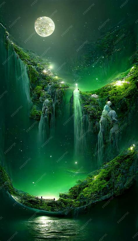 Premium AI Image | A green waterfall with a waterfall in the middle