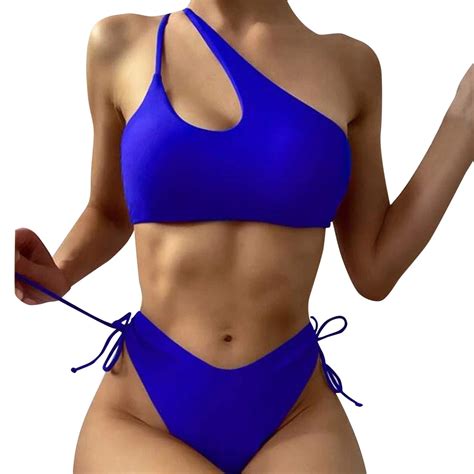 Sngxgn Women High Waisted Bikini Set Swimsuit Scoop Neck Cheeky Bathing Suit Blue L Walmart