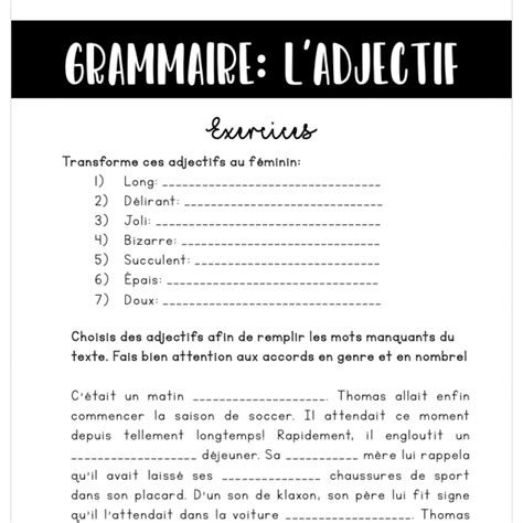 Ladjectif Rappel Et Exercices