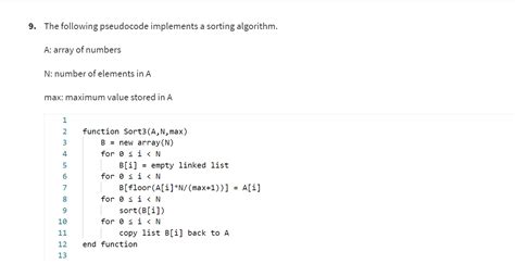 Solved The Following Pseudocode Implements A Sorting Chegg