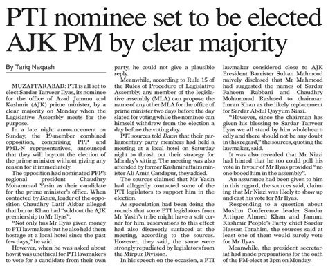 Dawn Epaper Apr Pti Nominee Set To Be Elected A Jk Pm By