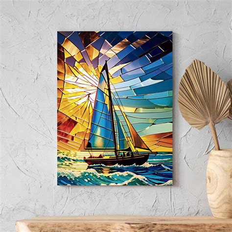 Quadro Decorativo Paisagem Barco A Vela Vitral X Cm Leroy Merlin