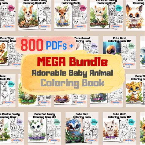 800-pages Adorable Baby Animal Coloring Book Mega Bundle, Perfect for Kids & Adults, Stress ...