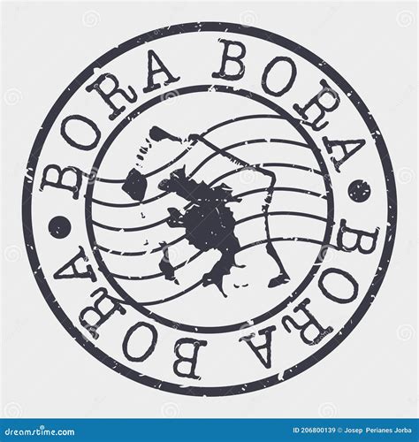 Bora Bora Polynesia Stamp Postal Map Silhouette Seal Passport Round