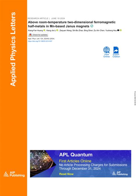 Pdf Above Room Temperature Two Dimensional Ferromagnetic Half Metals