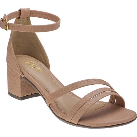 Sandalia Saltinho Nude Tres Tiras Feminina Confortavel Sapato Salto Baixo Blogueira 203 049