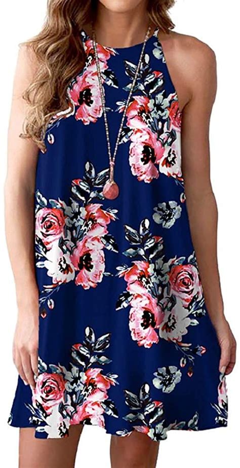 Feiersi Summer Dresses For Women Beach Floral Tshirt Sundress Sleeveless Casual Loose Tank Dress