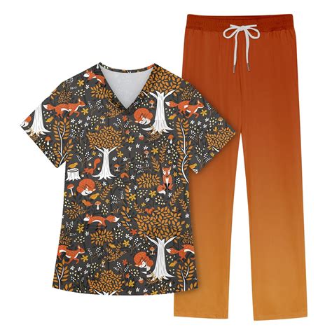 Ydkzymd Scrubs Sets For Women Pants Animal Printed With Pockets V Neck