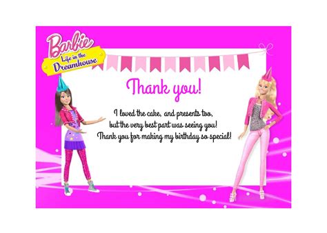 Barbie Thank You Card Etsy