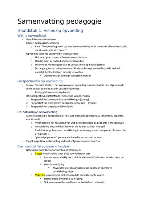 Samenvatting Pedagogie Samenvatting Pedagogie Hoofdstuk 1 Visies Op