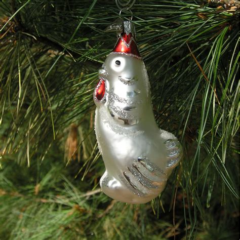 Chicken Christmas Blown Glass Ornament